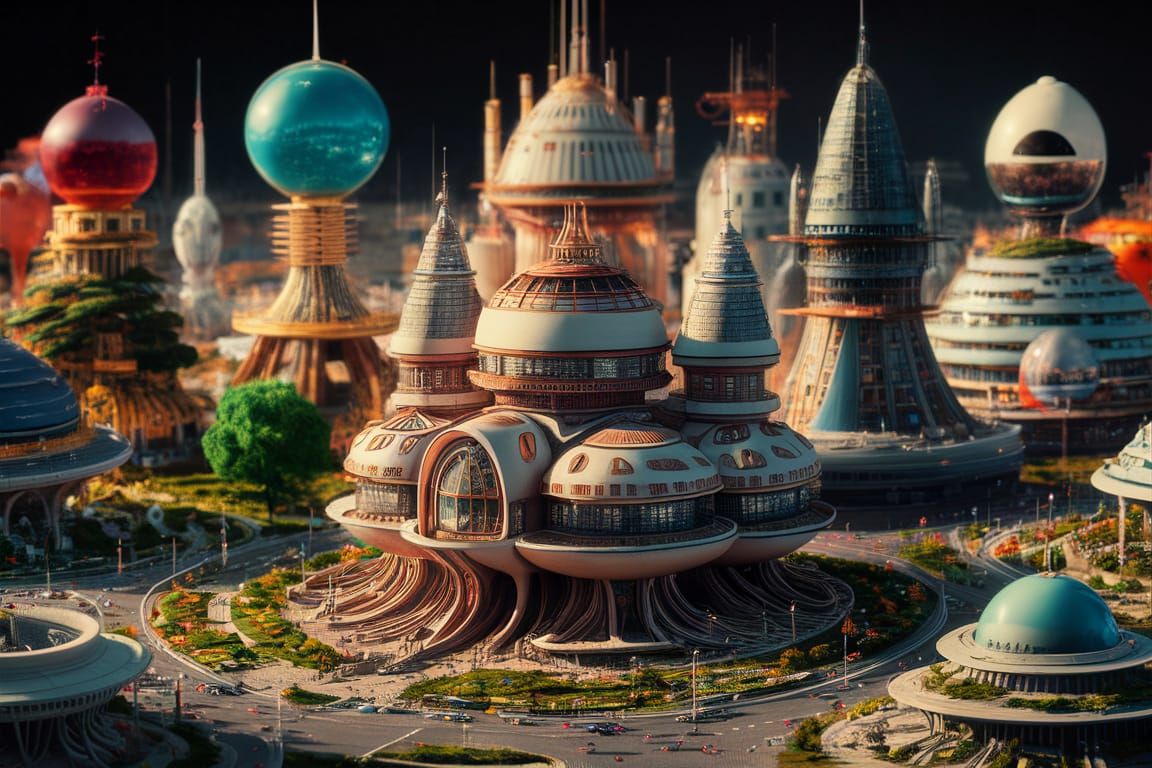 Detailed Miniature Alien Cityscape Architecture