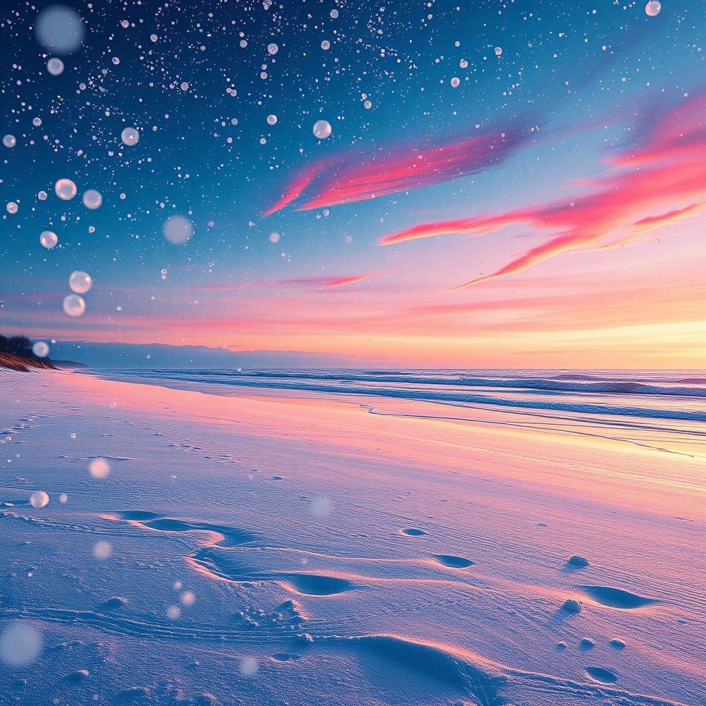 Surreal Winter Beachscape in Dreamlike Hyperrealism