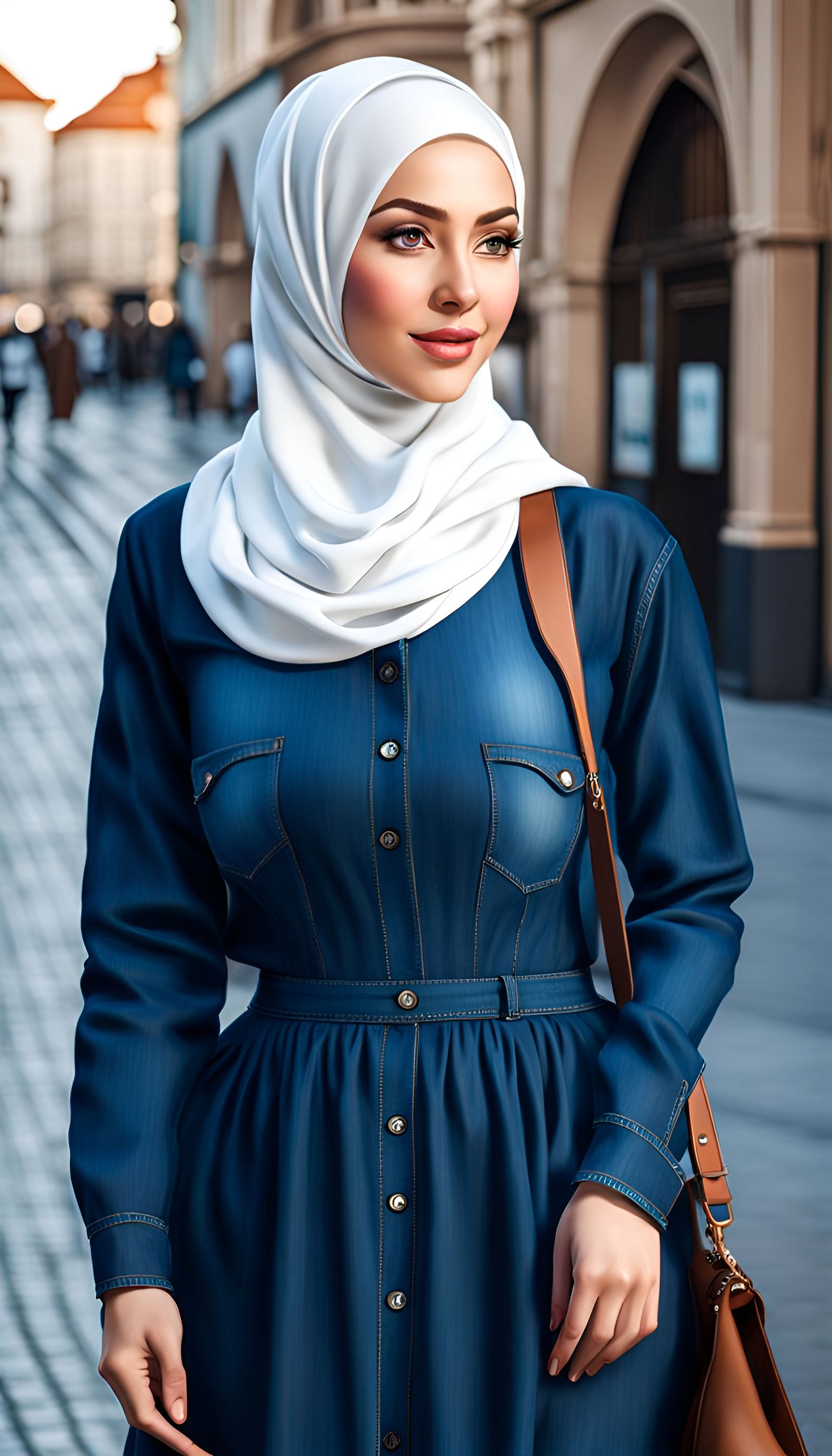Curvy Hijabi Girl in City, Digital Art Portrait