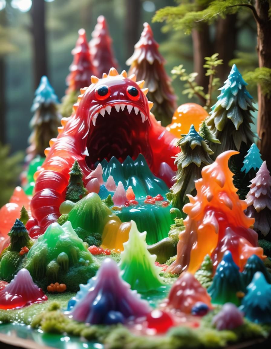 Jello Monsters in Jello Forest Diorama