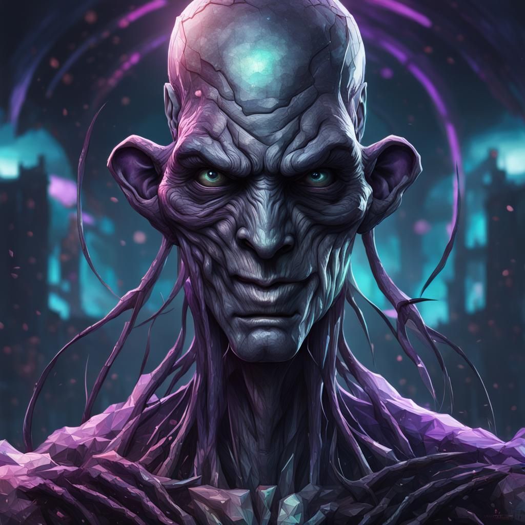 Enderman Troll Face Portrait in Hyperdetailed Style