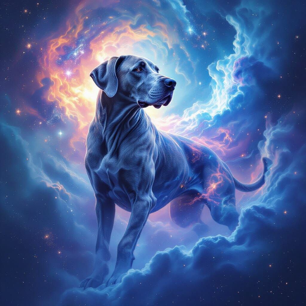 Great Dane Merging with a Cosmic Nebula