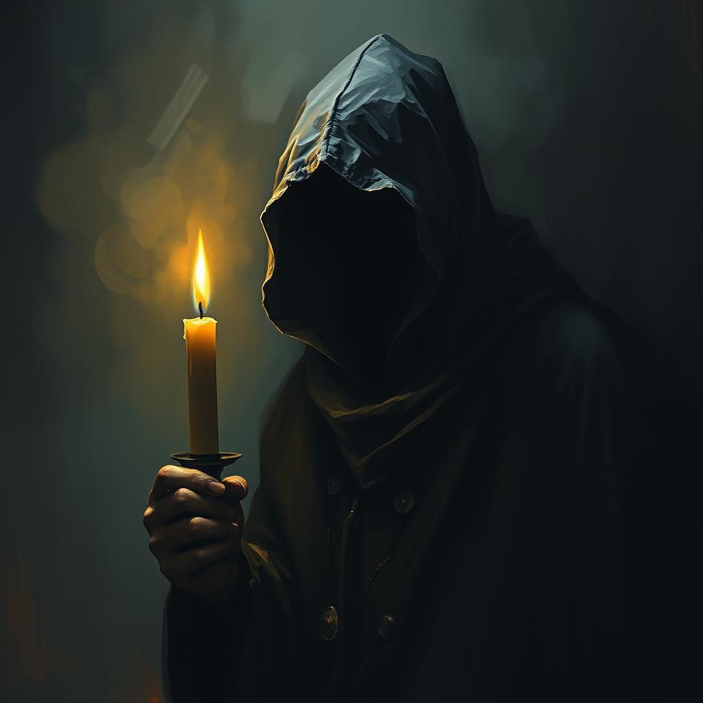 Hooded Figure in Shadows: Gothic Candlelight