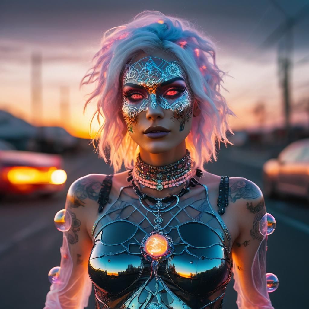 Changeling Woman Collecting Energy Plasma Bubbles