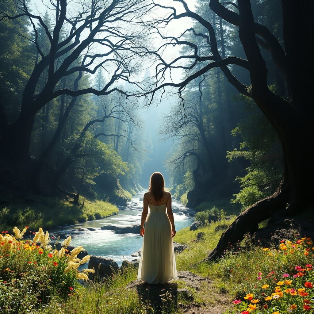 Serene Woman in Breathtaking Hidden Valley Landscape, Inspir...