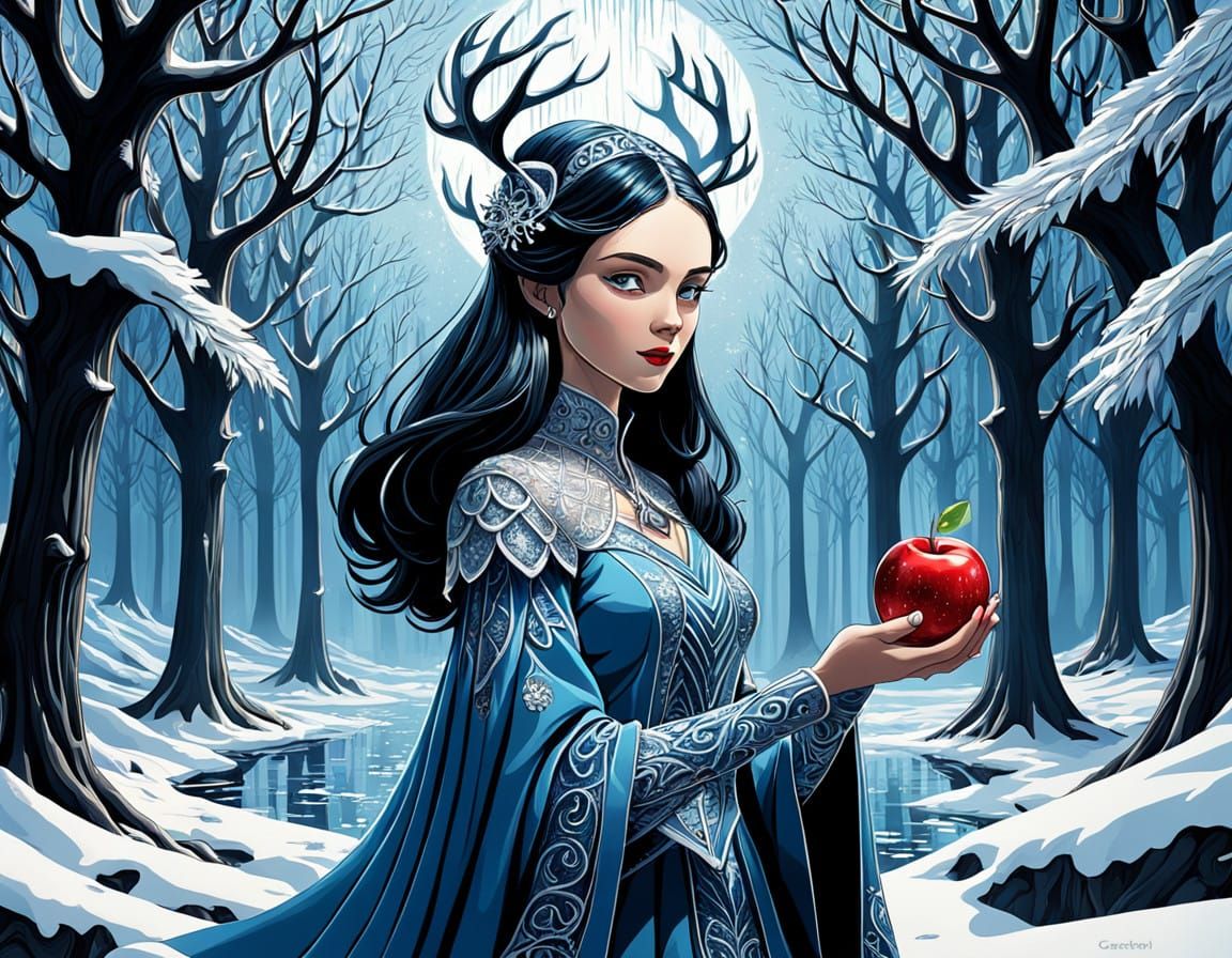 Regal Snow White in Icy Wonderland with Crystal Fawn