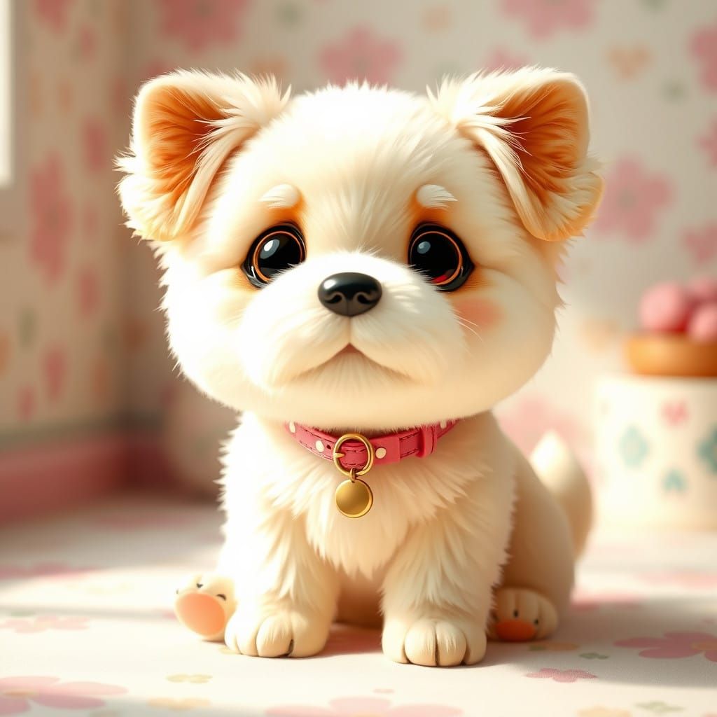 Cute Kawaii Dog in Whimsical Pastel Wonderland