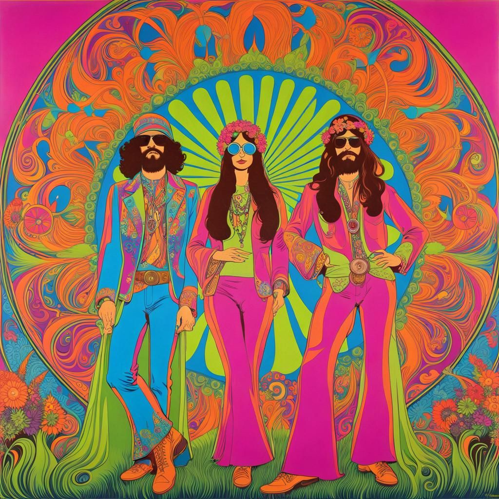 Psychedelic 1968 Anti-War Protest in Art Nouveau Style