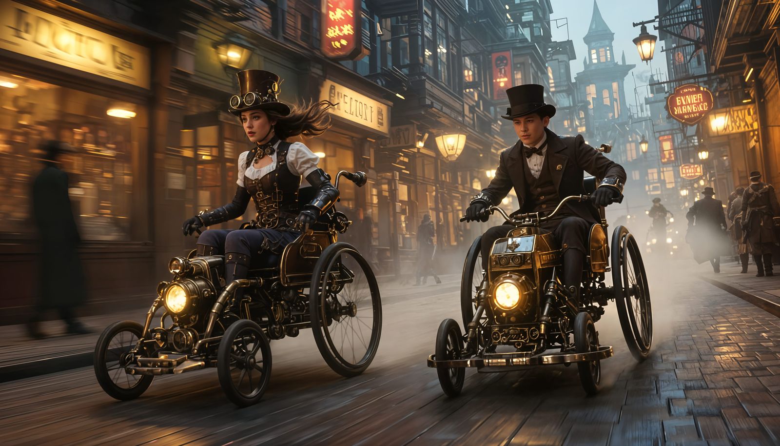 Steampunk Racers Speed Down Victorian City Alley