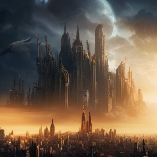 Dramatic Night Scene Above Abandoned City