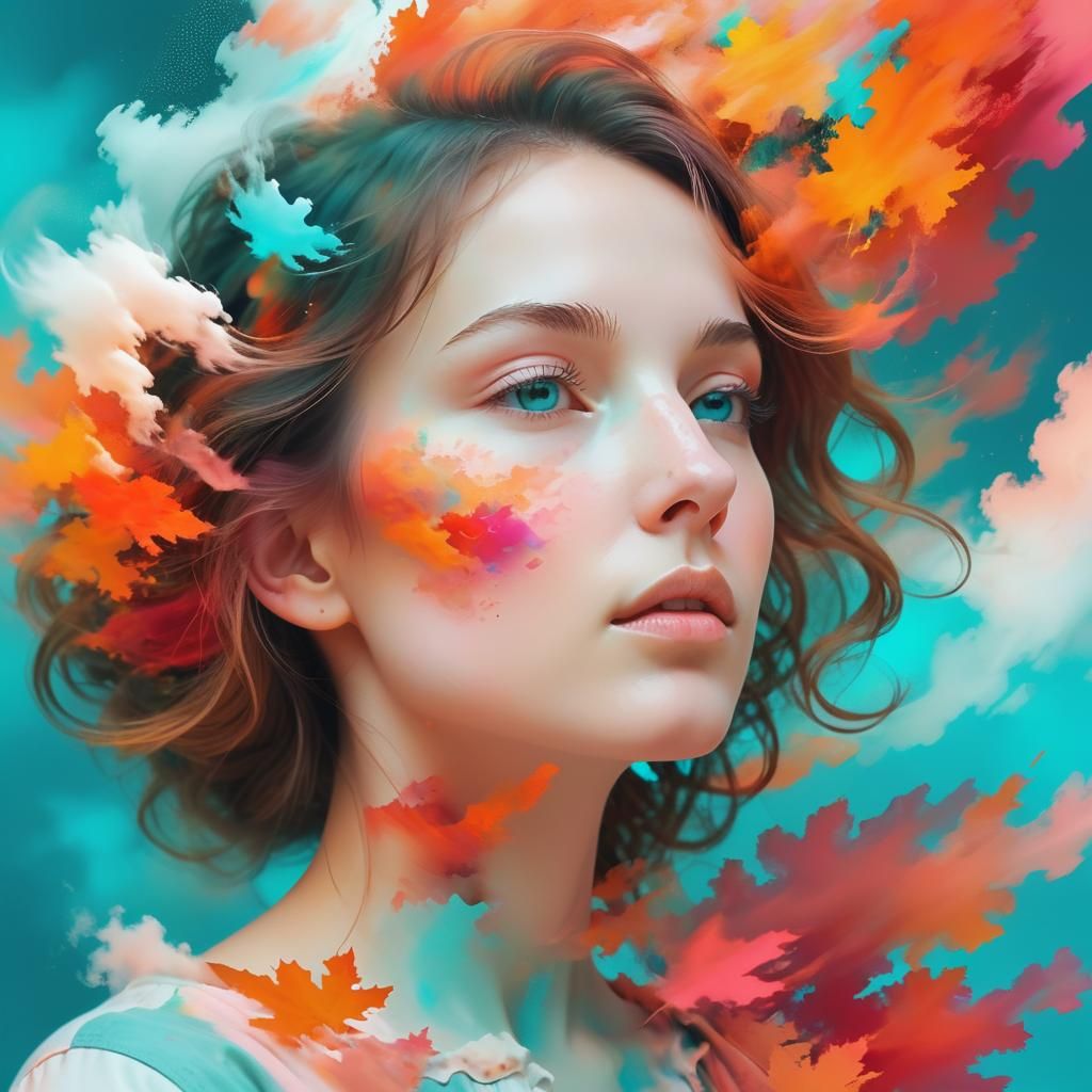 Serene Woman Glitch Portrait in Digital Art Style