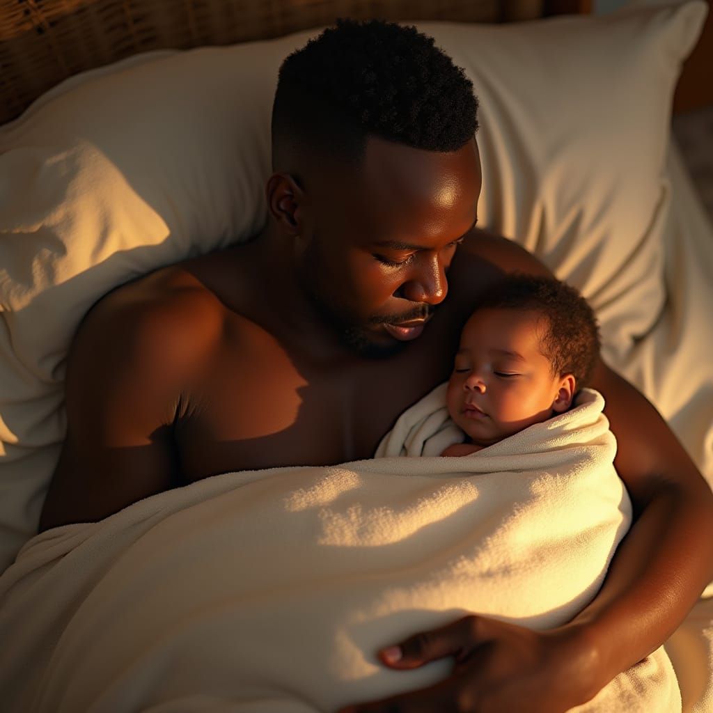 Serenity in Warm Tones, Togolese Father and Child in Intimat...
