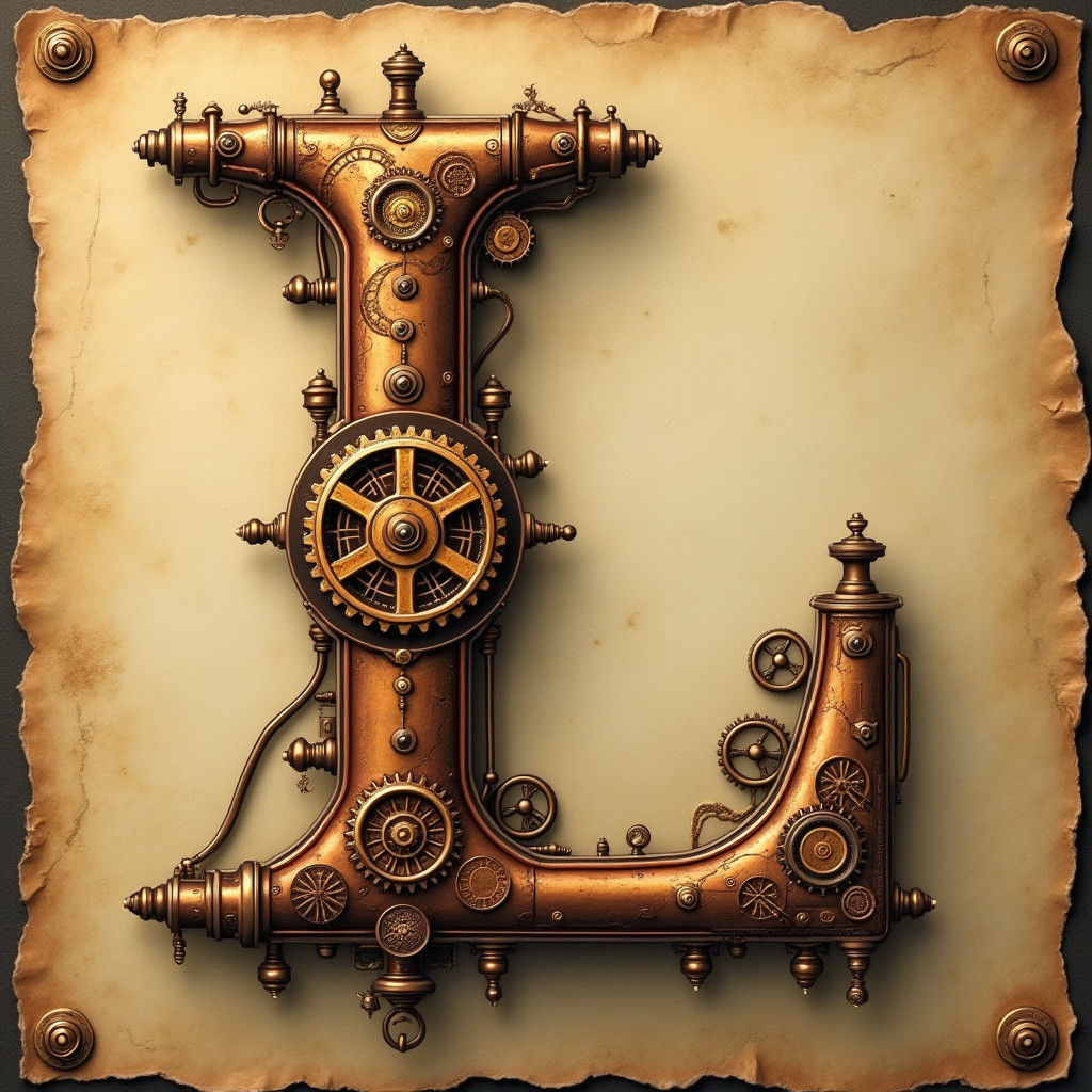 Steampunk Letter L on Parchment Background