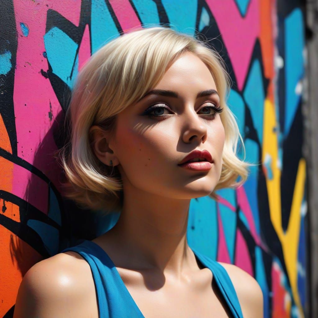 Vibrant Pinup Girl in Neon Urban Landscape