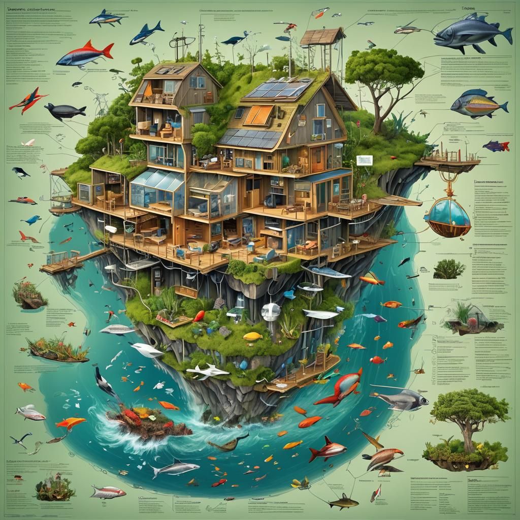 Futuristic Off-Grid Ocean Eco-House: Science Diagram