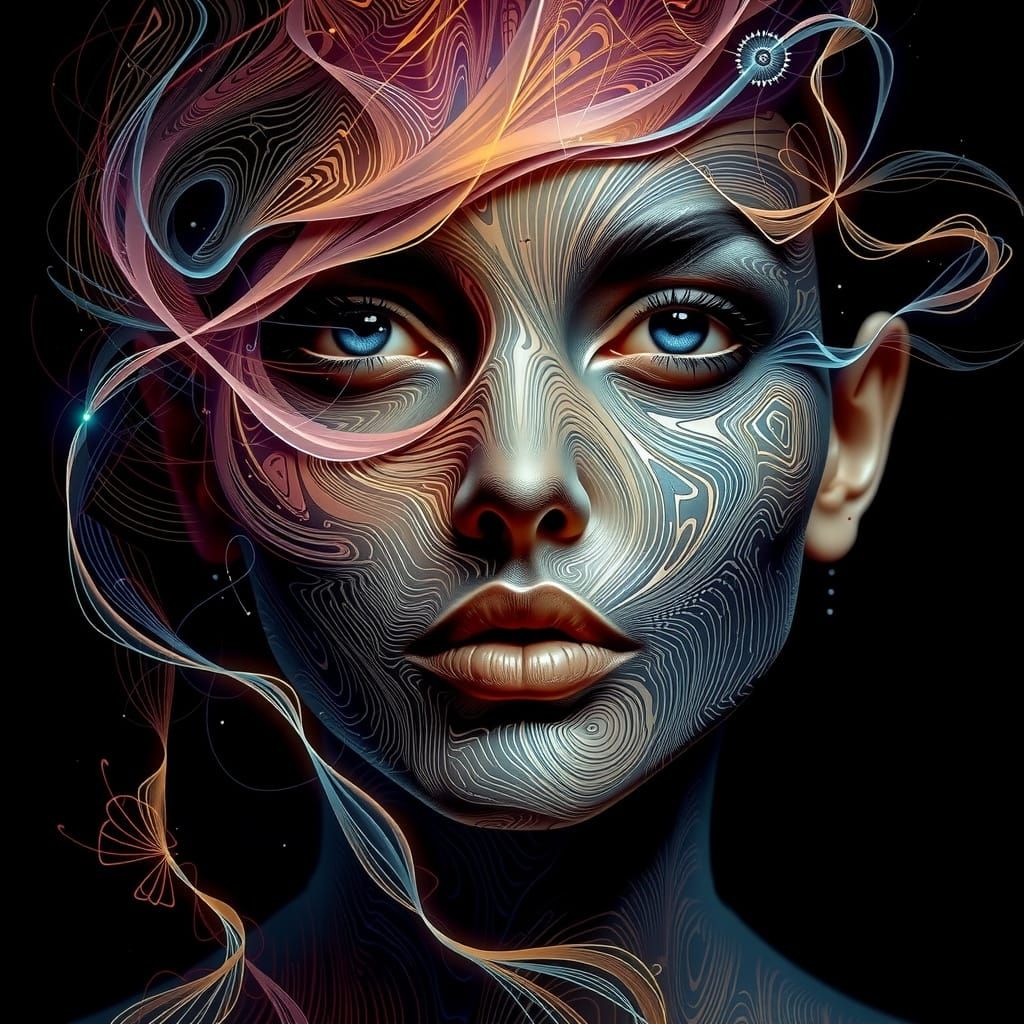 Elegant Woman in Hypnotic Geometric Patterns