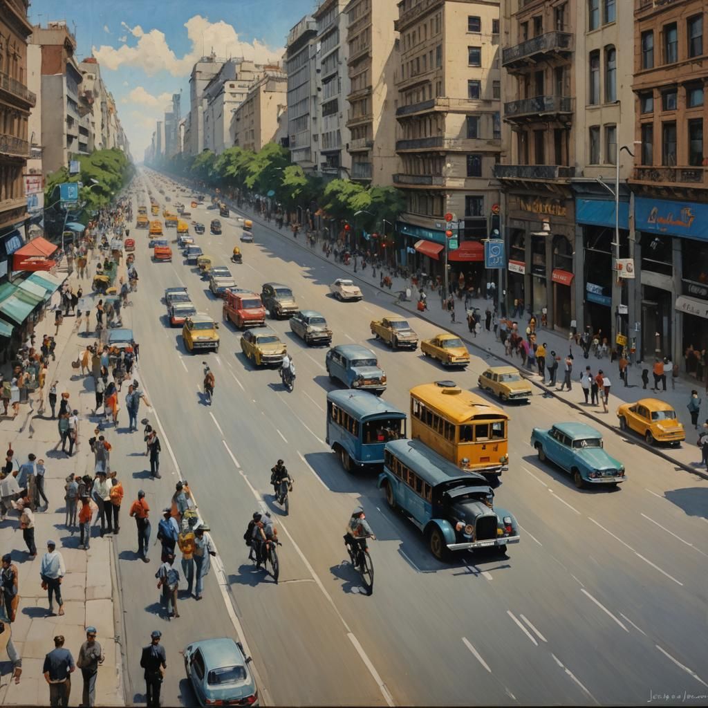 Buenos Aires' Nueve de Julio Blvd: Oil Painting