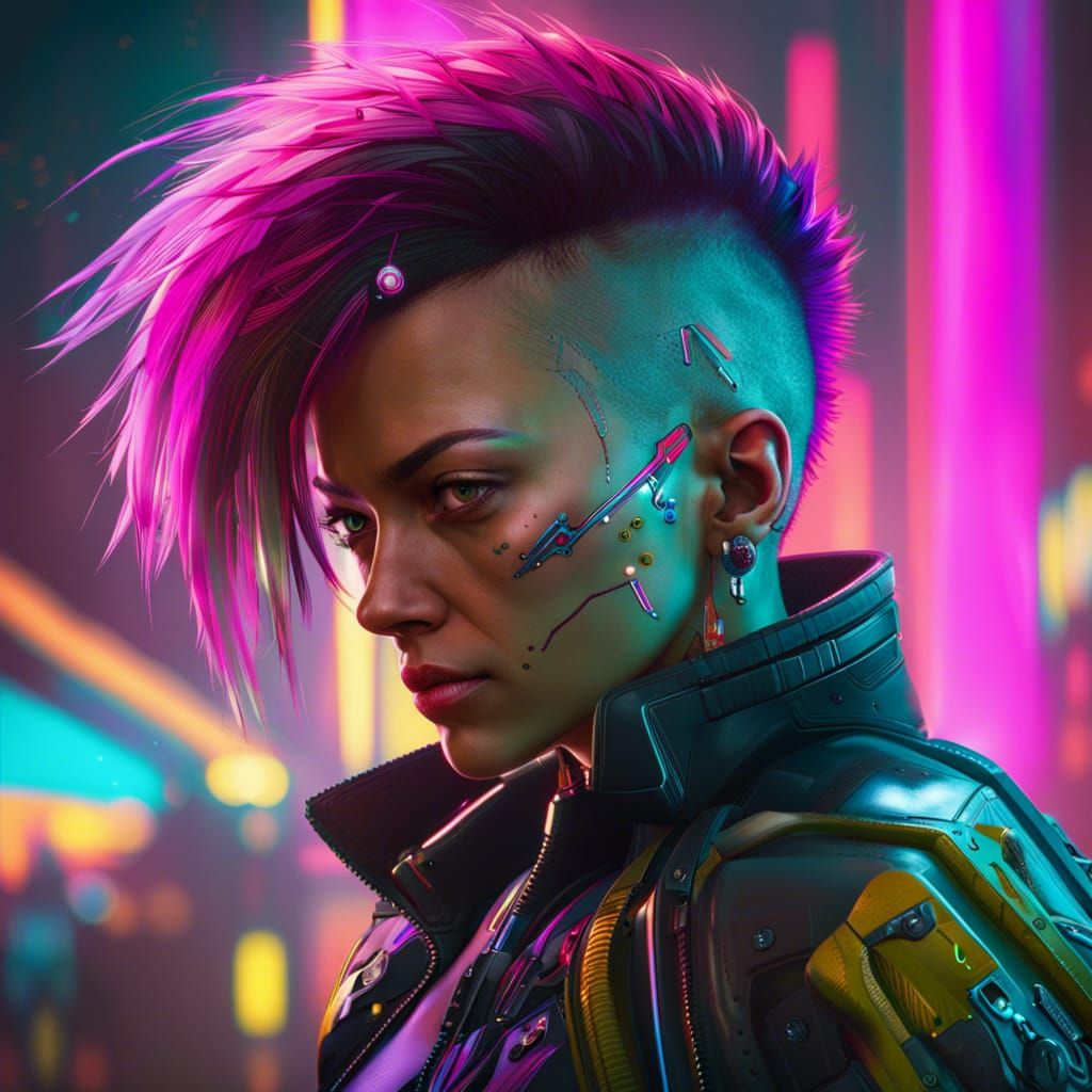 Hyperrealistic Cyberpunk Portrait with Dramatic Lighting
