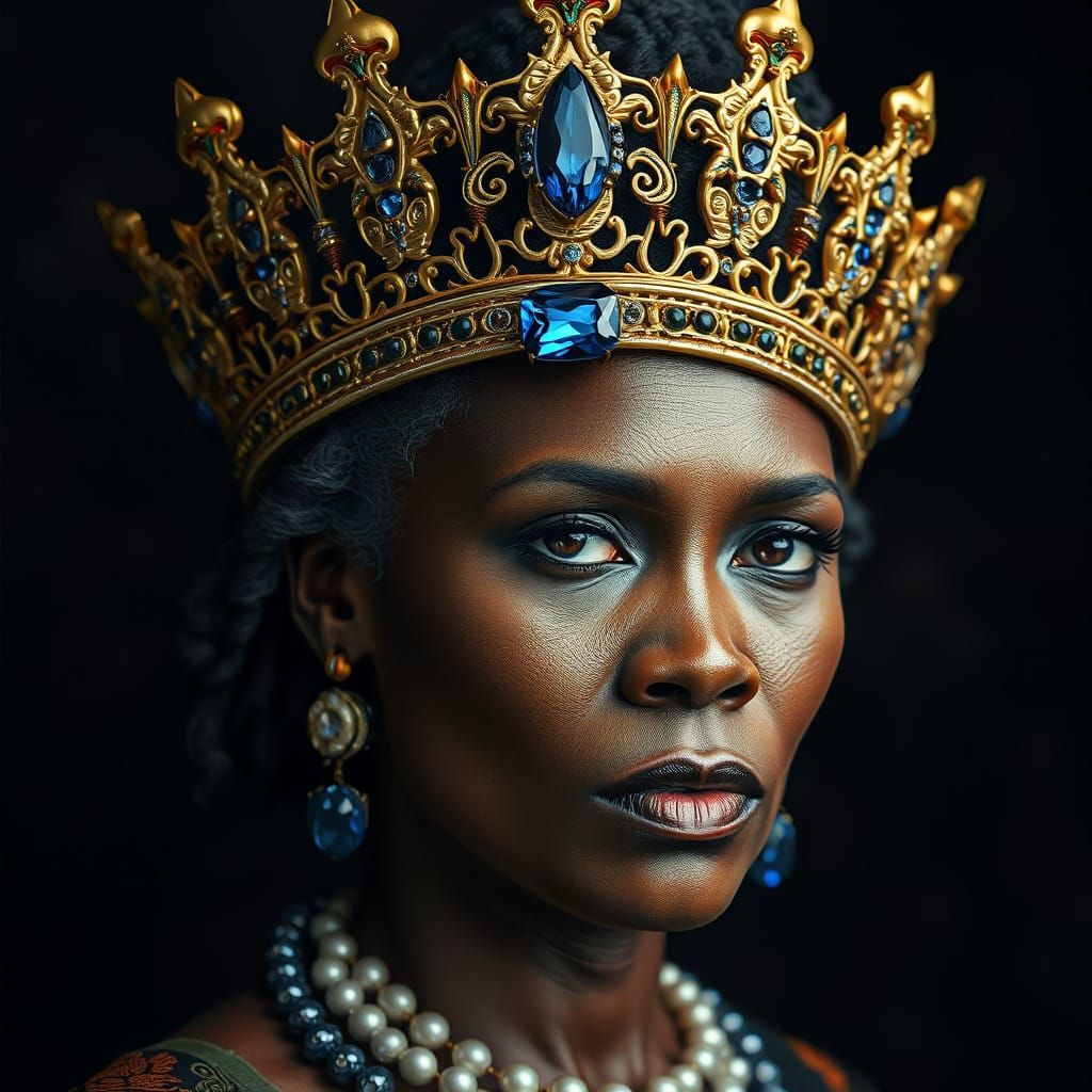 South African Queen Adorned with Enchanted Blue Sapphire Cro...