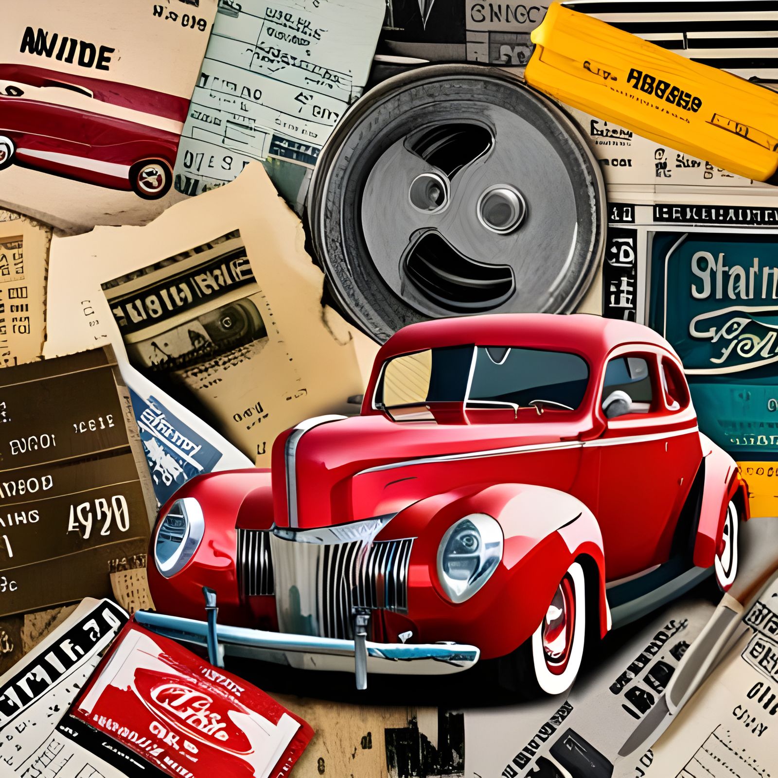 Collage Art of a 1940 Ford Coupe