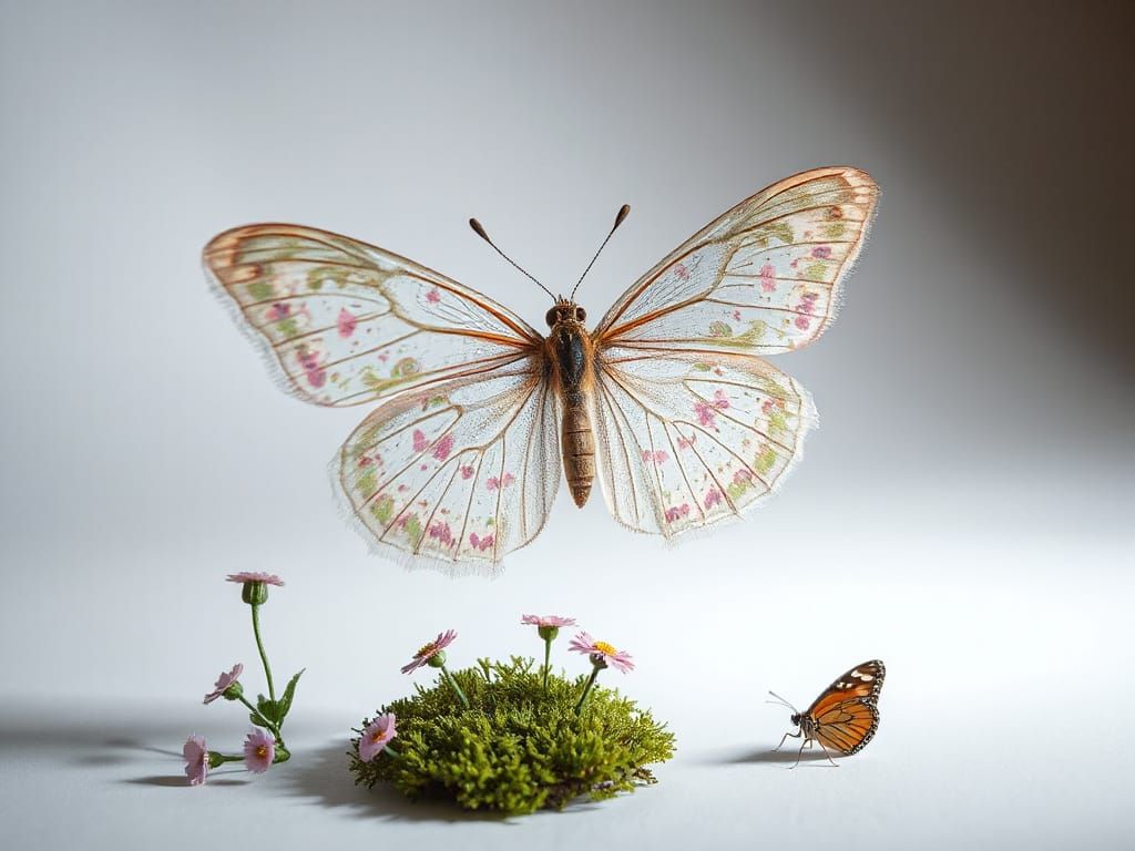 Delicate Transparent Butterfly with Floral Patterns