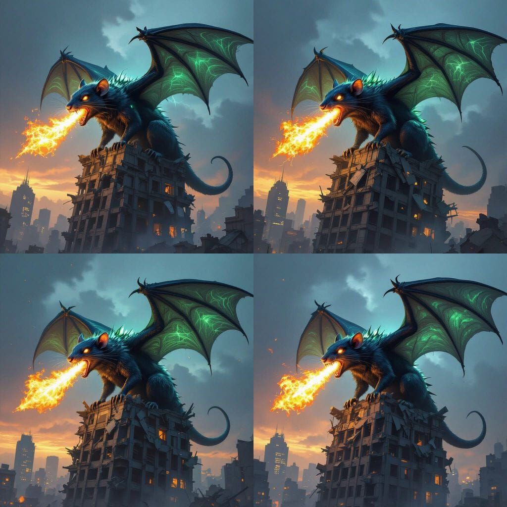 Dragon Rat Perched on Skyscraper Ruins