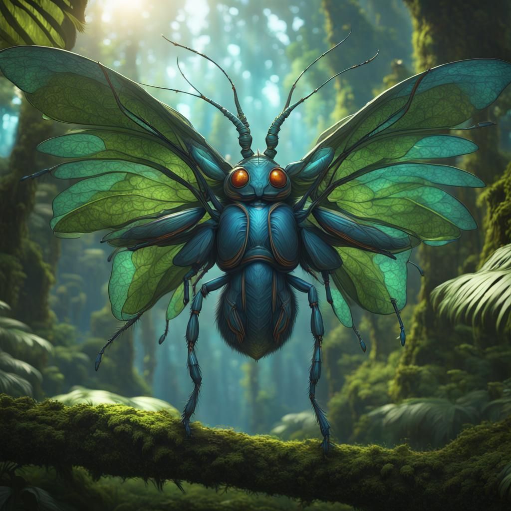 Hippie Insect with Perfect Wings in Detailed Fantasy Art