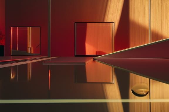 Monochrome Liminal Space with Red Button, Bauhaus Style