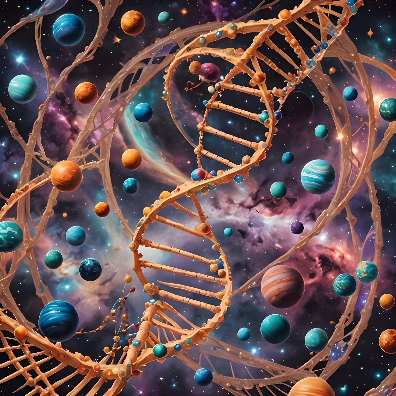 Cosmic DNA Strand: Holographic Astral Illustration