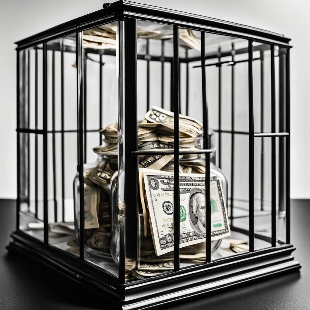 Cash in Glass Jar, Cage, and Box