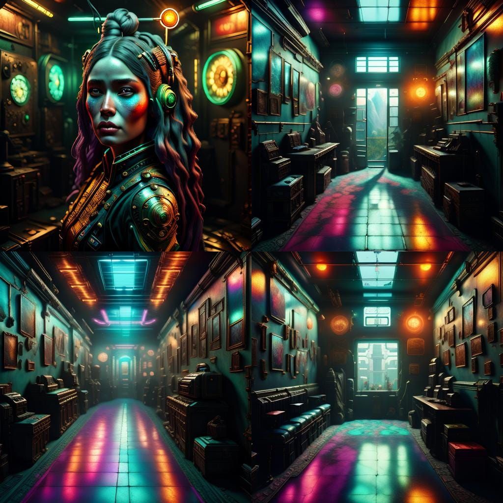 Raypunk Coffee Shop in Fauvist Precisionism Style