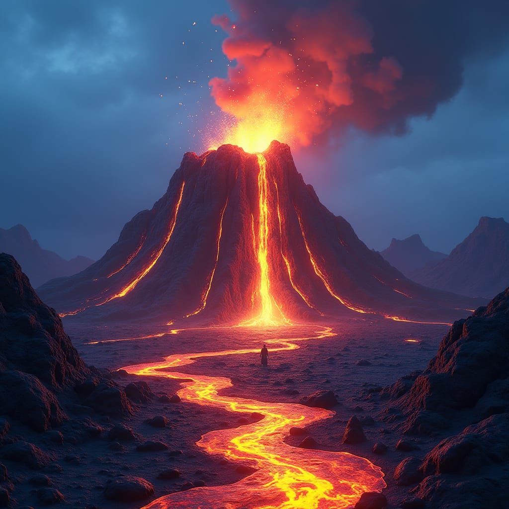 Ethereal Lava Volcano in Vibrant, Iridescent Colors