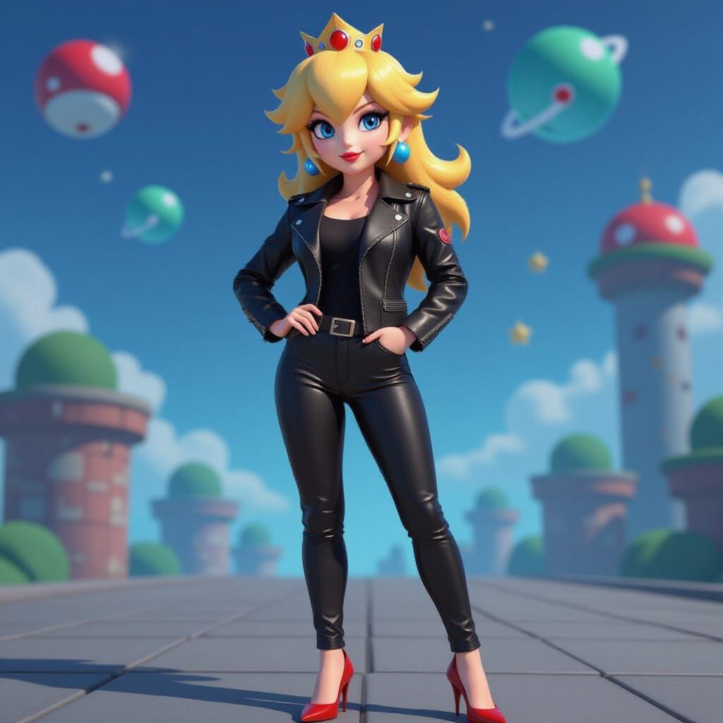Greaser Rosalina in Leather Jacket and Crimson Heels