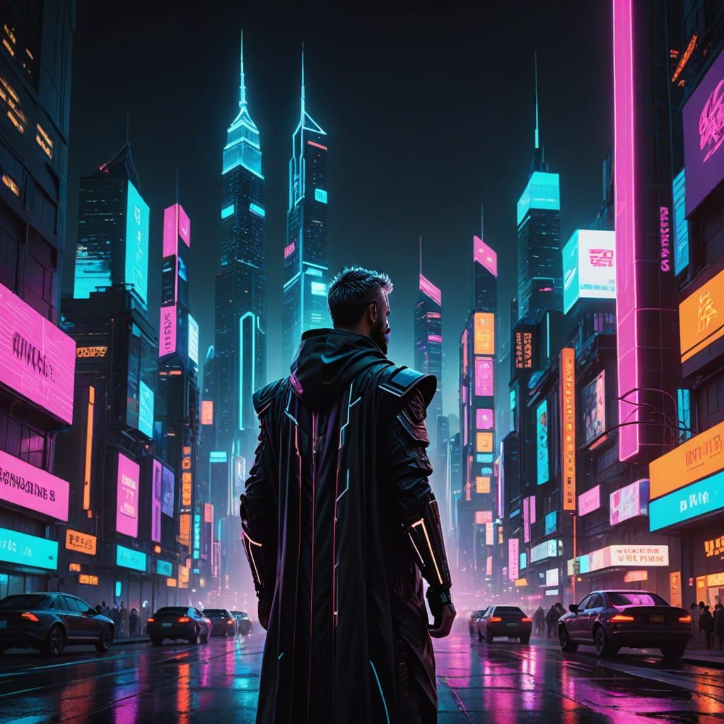 Cyberpunk Epictetus Illuminates Dystopian Cityscape in Neon ...