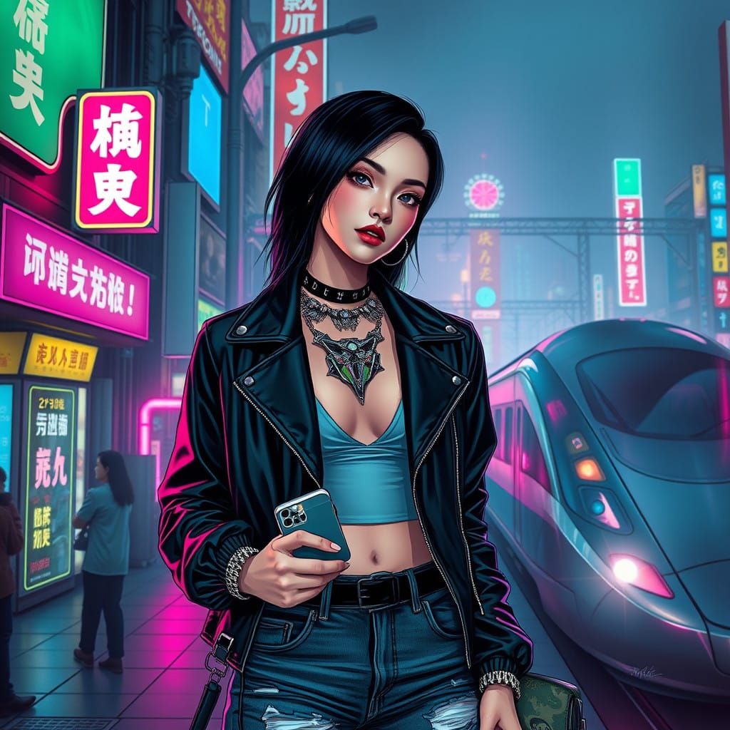 Modern Tokyo Rebel in Neon-Lit Streets