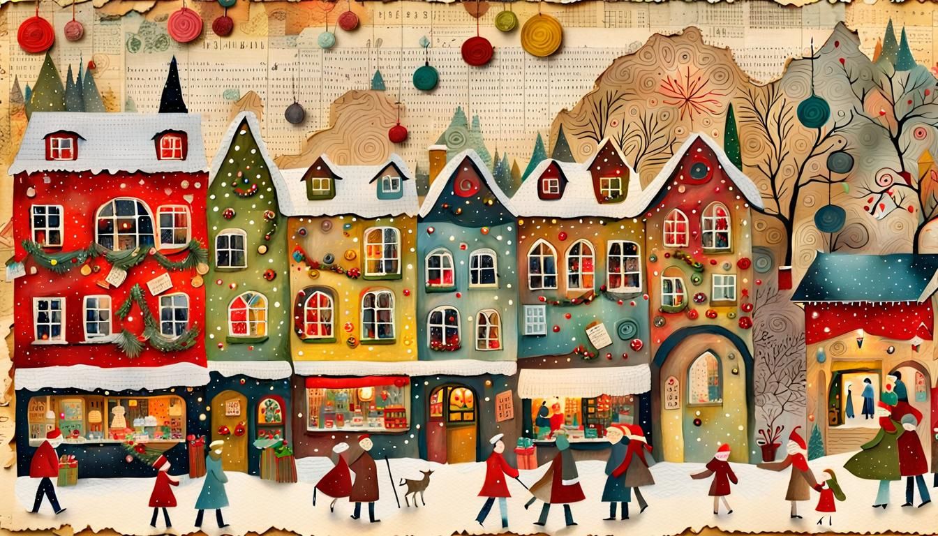 Whimsical Christmas Market Collage Illustration