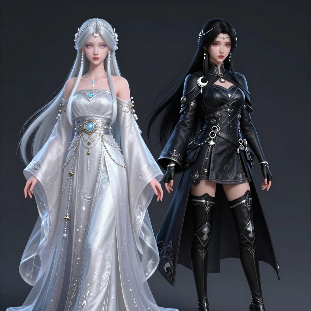 Moon Empress and Night Leaning Moon 3D Anime Art