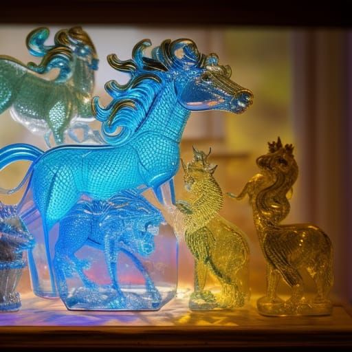 Crystal Mythical Animals Sculpture with Prismatic Light