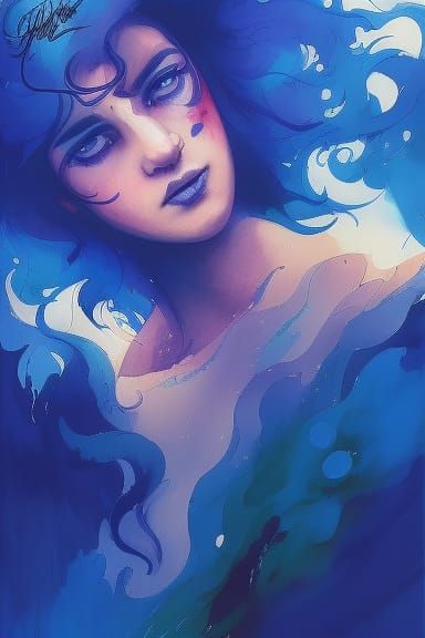 Beautiful Kurdish Girl with Blue Hair: Digital Art