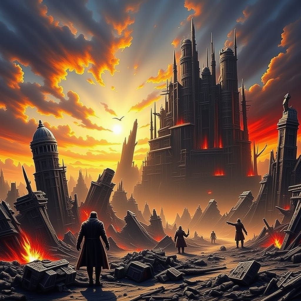 Post-Apocalyptic Warriors and Vehicles on Eve of Destruction