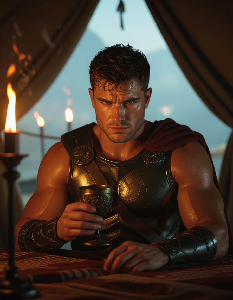 Achilles Sulking in Tent, Holding Wine Goblet