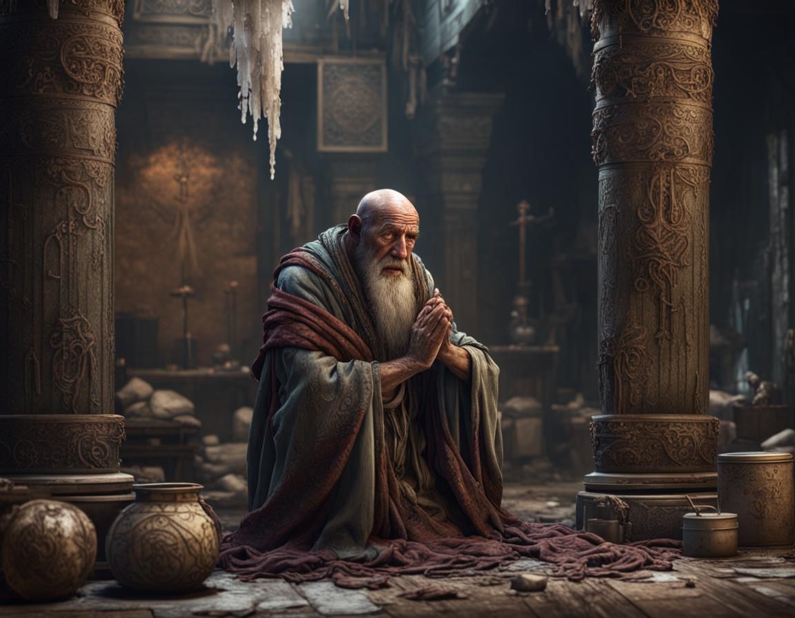 Babylonian Sage Weeping: A Detailed Matte Painting