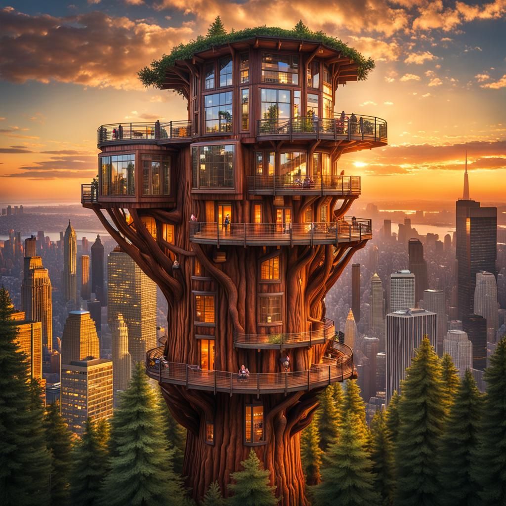 Skyscraper Sequoia Treehouse at Sunset