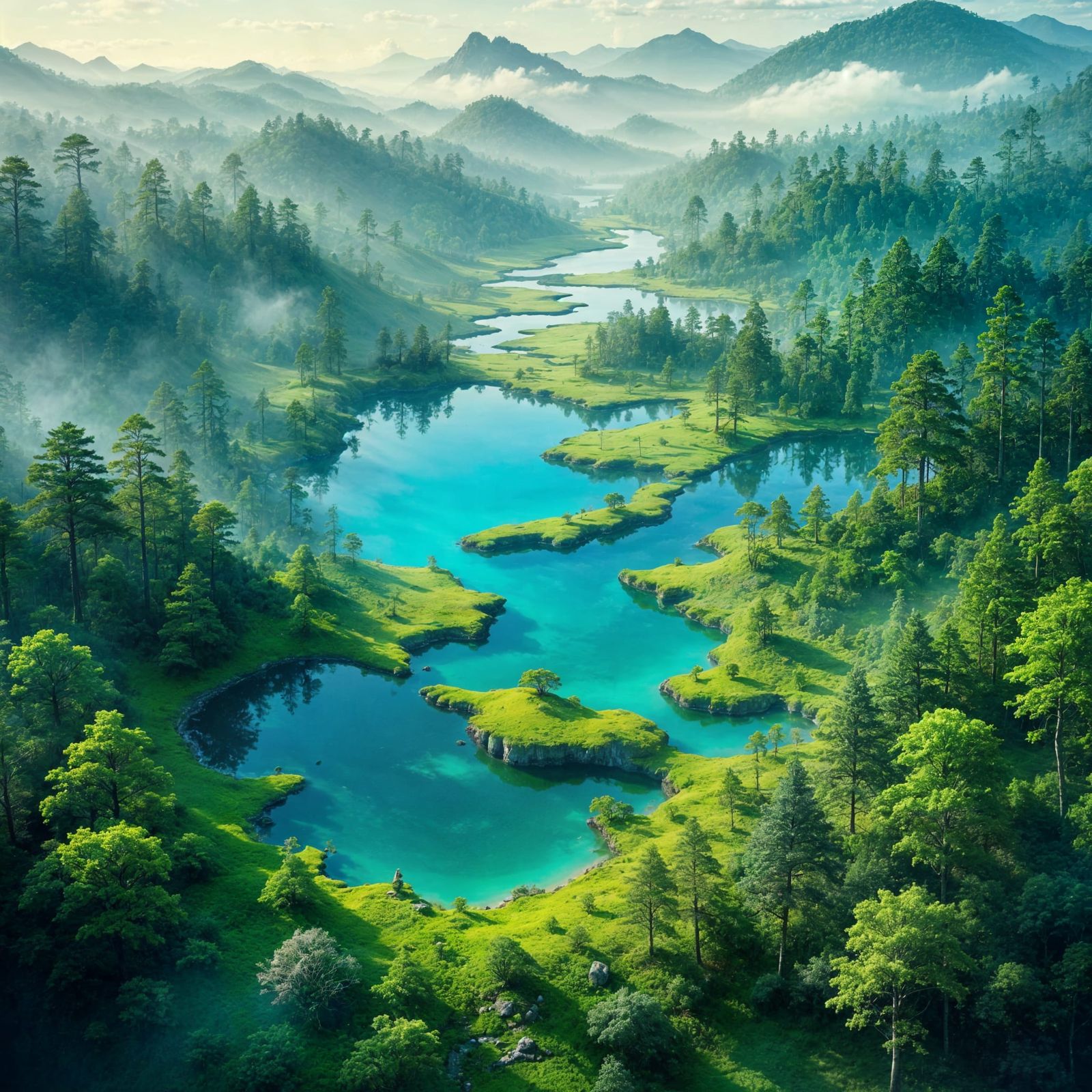 Ethereal Forest Lakes Mirror Earth's Continents