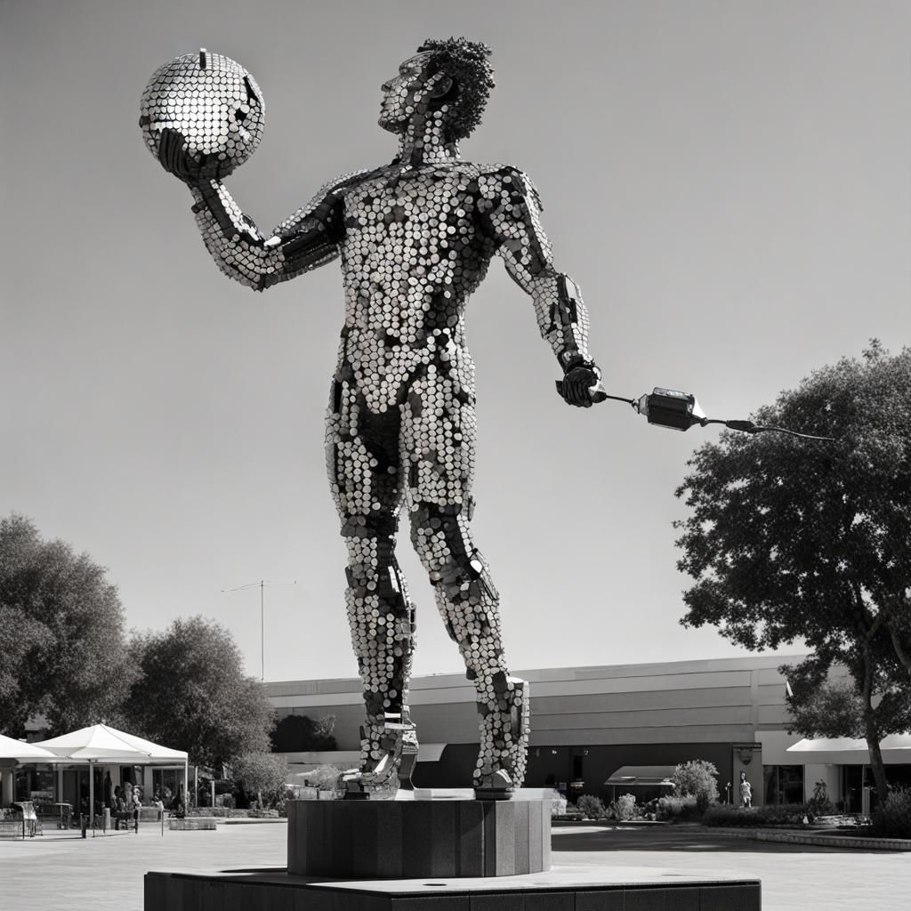 Mercury Statue Constructed from Used Batteries
