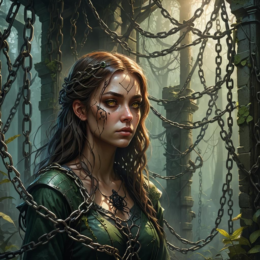 Fantasy Art: Girl Imprisoned in Misty Forest Jail