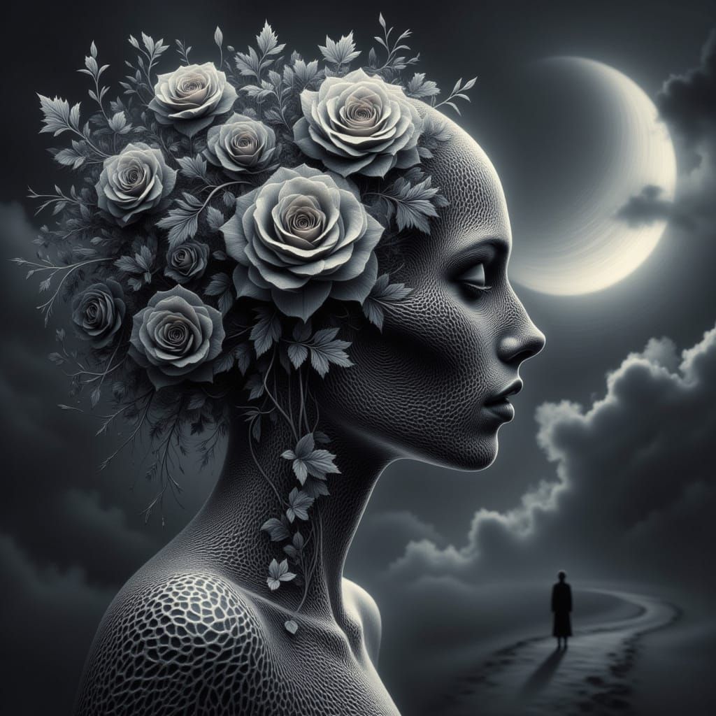 Ethereal Woman Emerging from Numinous Darkness