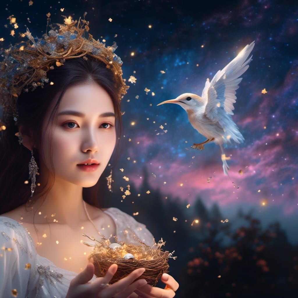 Surreal Woman with Bleeding Heart and Nest