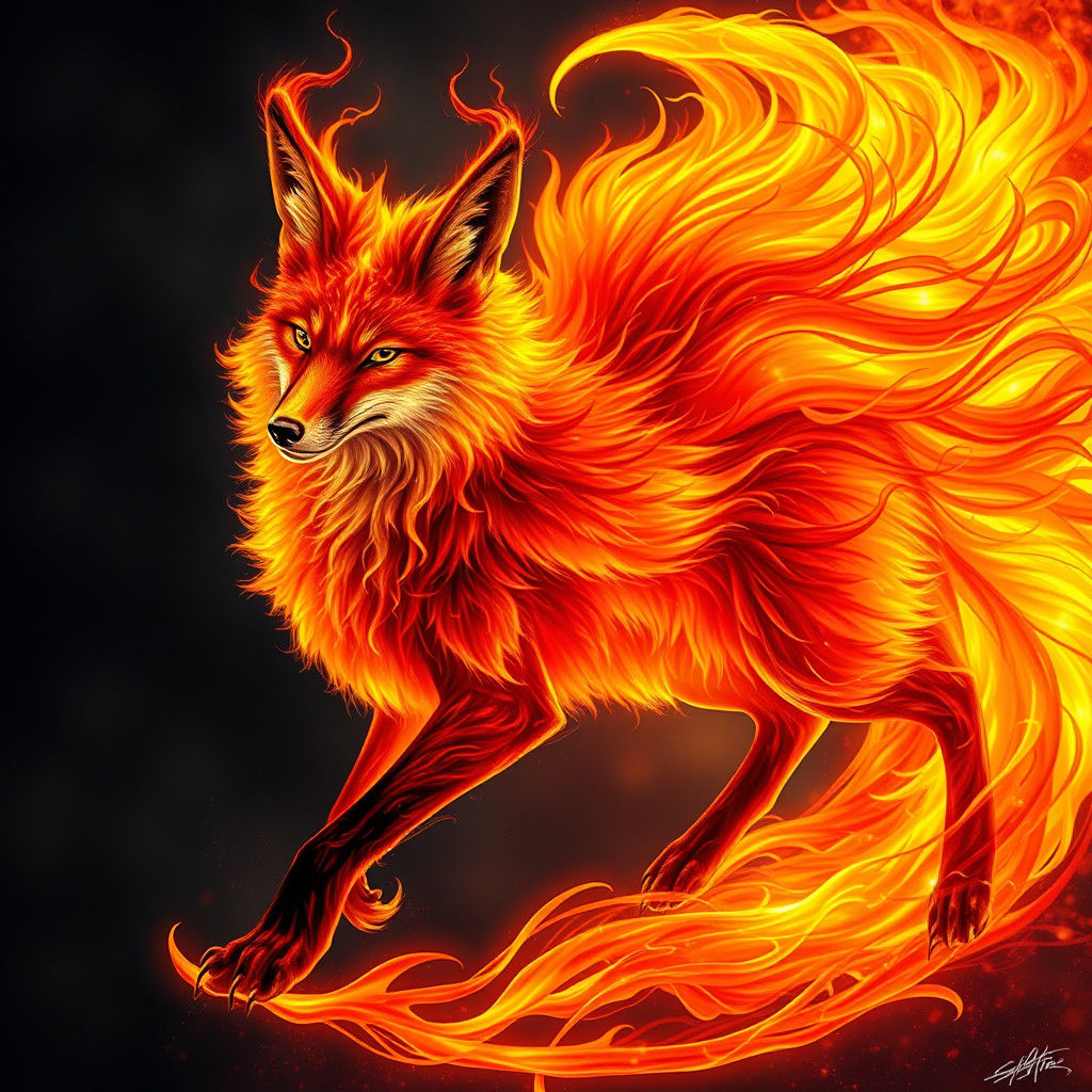 Flaming Fox in a Surreal Dreamscape