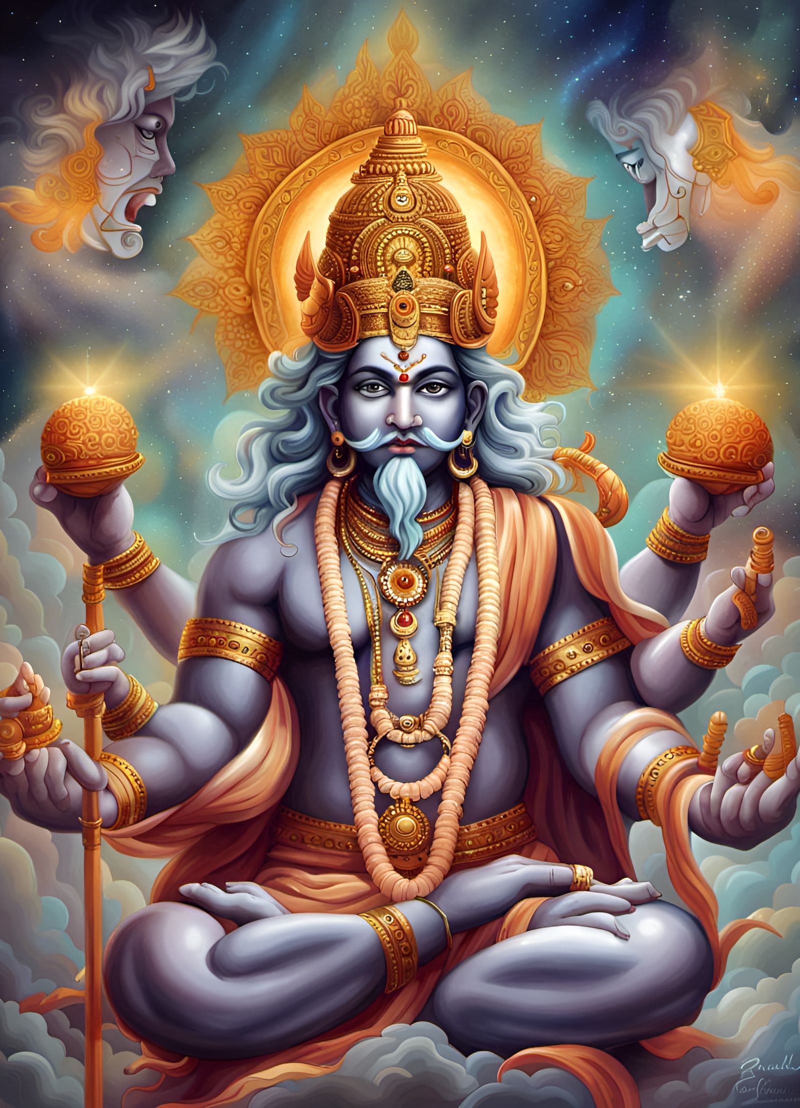 Hindu God Brahma Digital Art With Cosmic Weapon